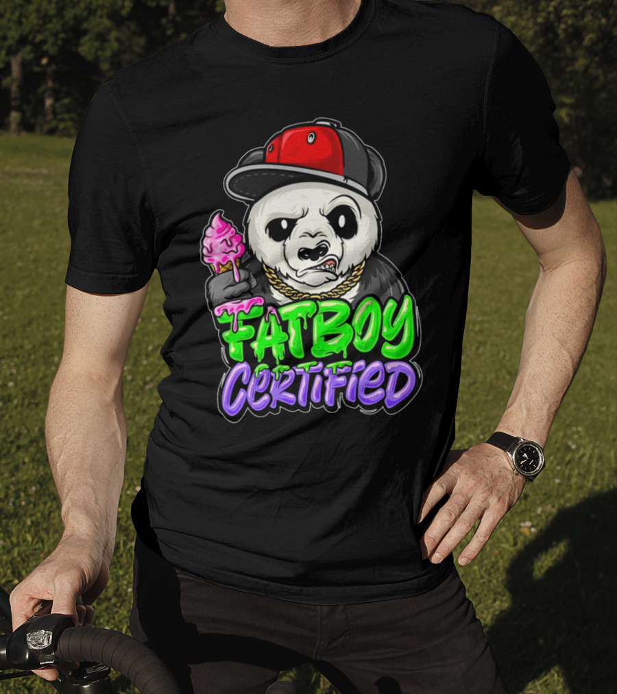 Fat Boy Certified Panda With Red Cap And Ice Cream T-Shirt