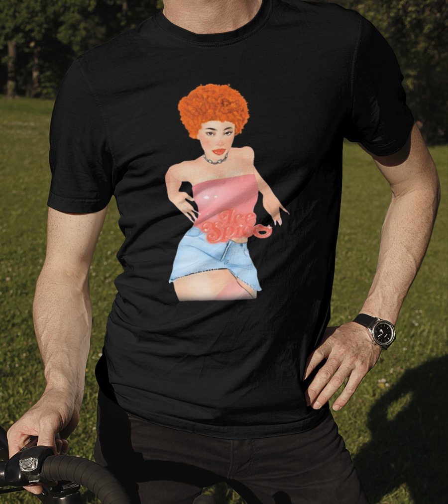 Icespicemusic Ice Spice Red Hair Pink Top Denim Skirt T-Shirt