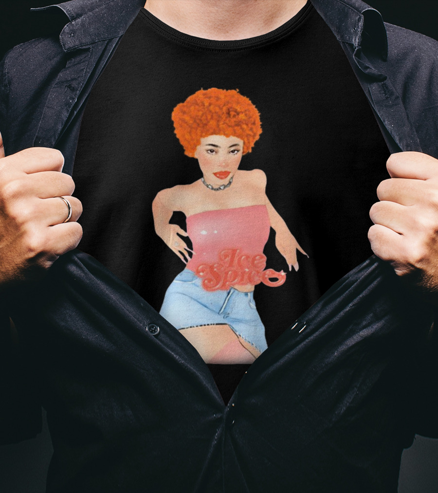 Icespicemusic Ice Spice Red Hair Pink Top Denim Skirt T-Shirt