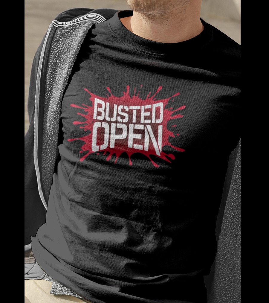 Busted Open Red Splatter Text T-Shirt