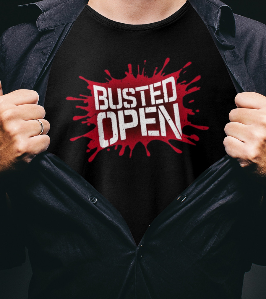 Busted Open Red Splatter Text T-Shirt