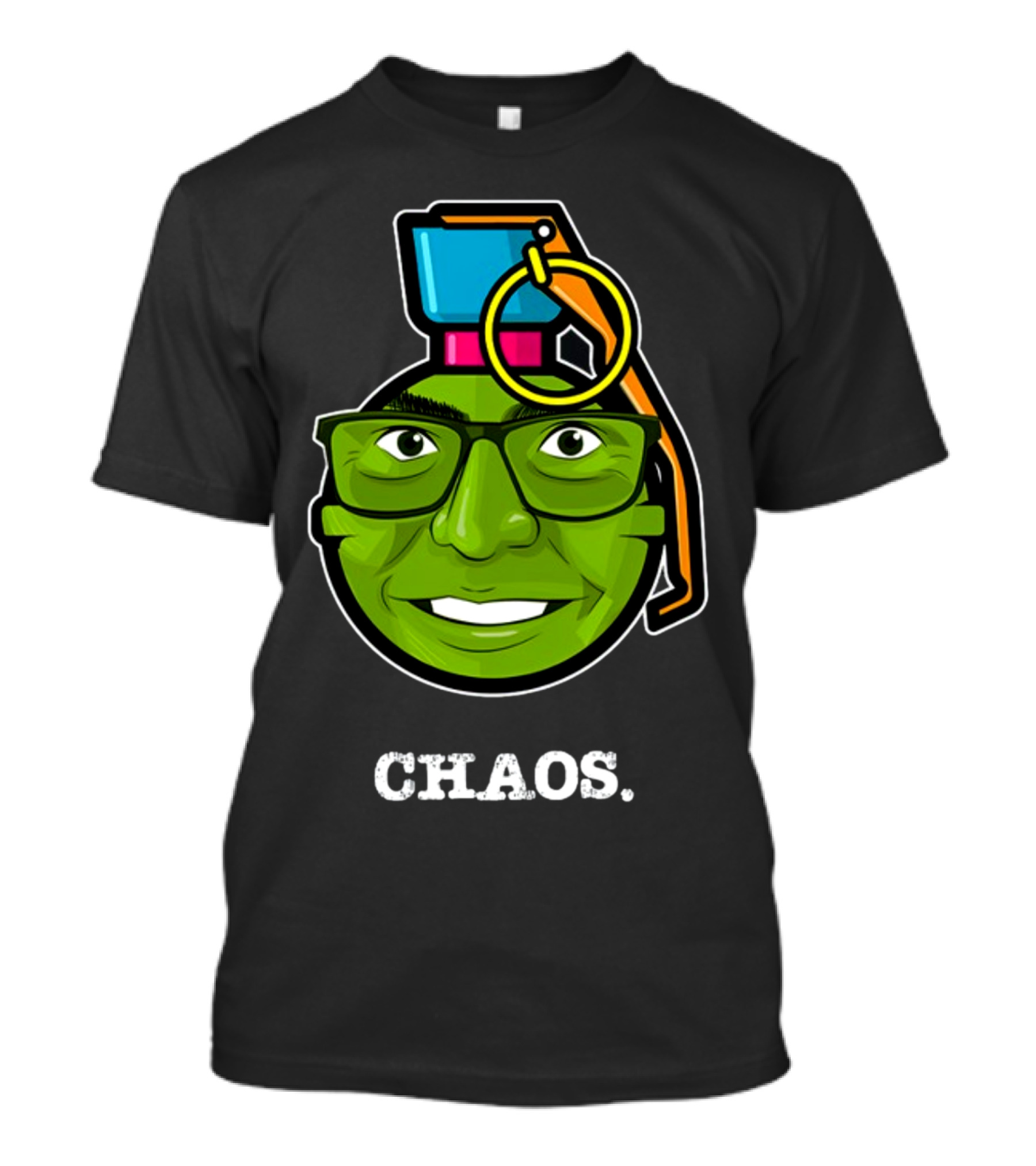 CHAOS Grenade Green Face With Glasses T-Shirt
