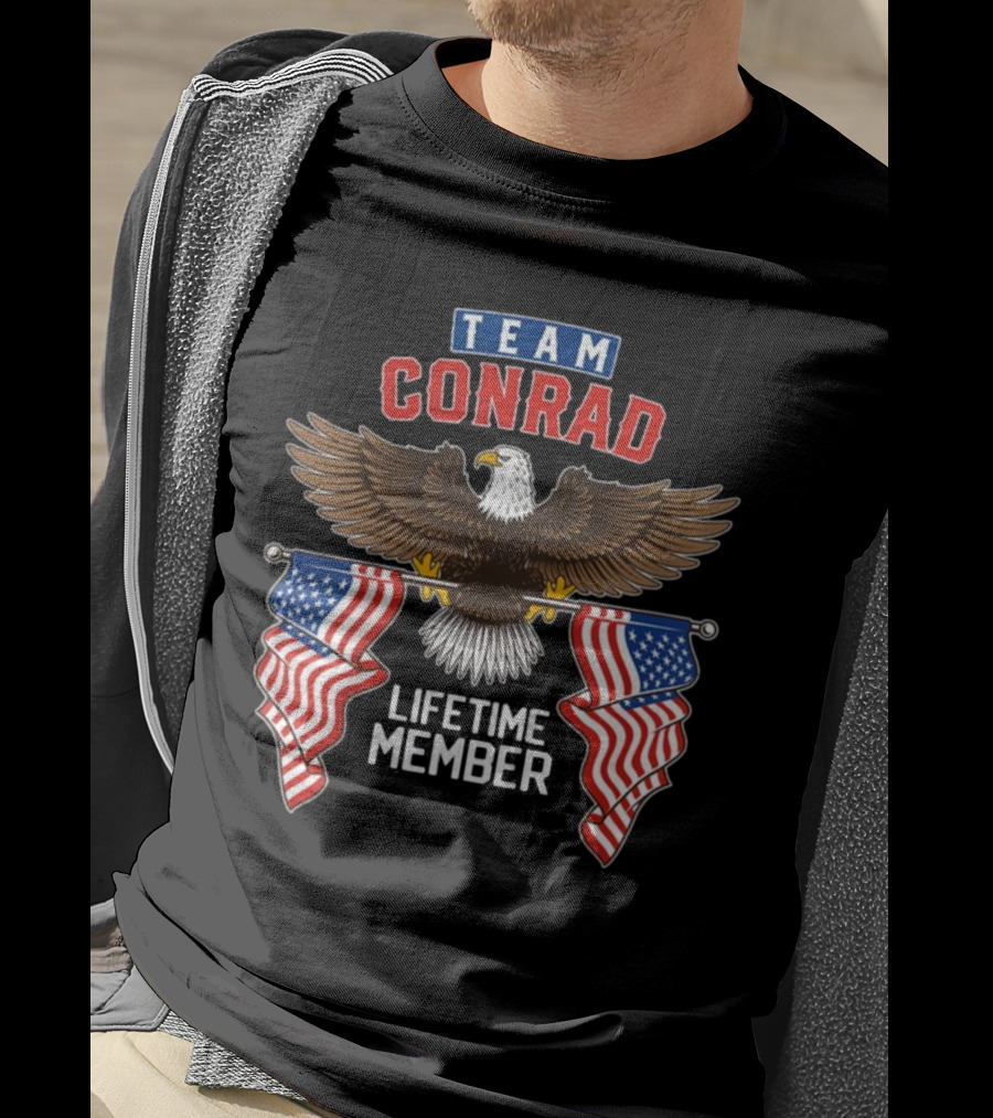 Team Conrad Lifetime Member American Eagle Flag T-Shirt