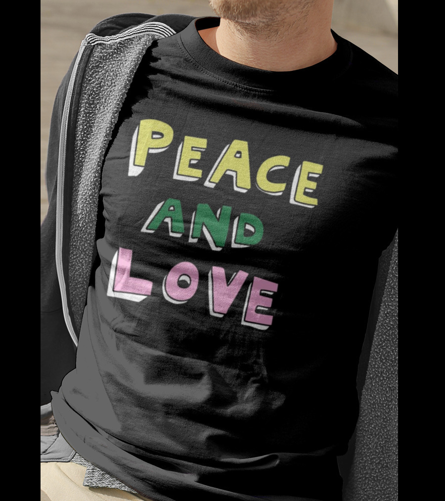 Bella Freud Peace And Love Text Bold Colorful Letters T-Shirt