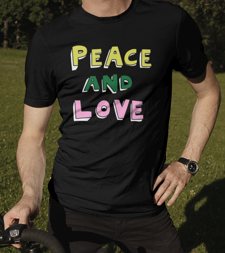 Bella Freud Peace And Love Text Bold Colorful Letters T-Shirt