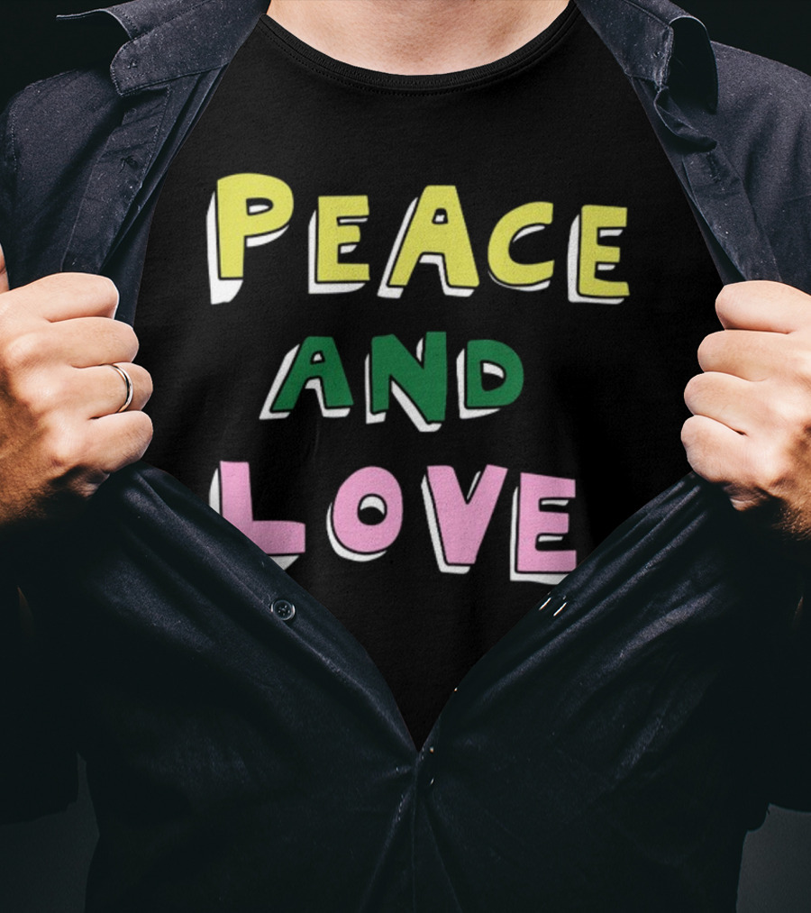 Bella Freud Peace And Love Text Bold Colorful Letters T-Shirt