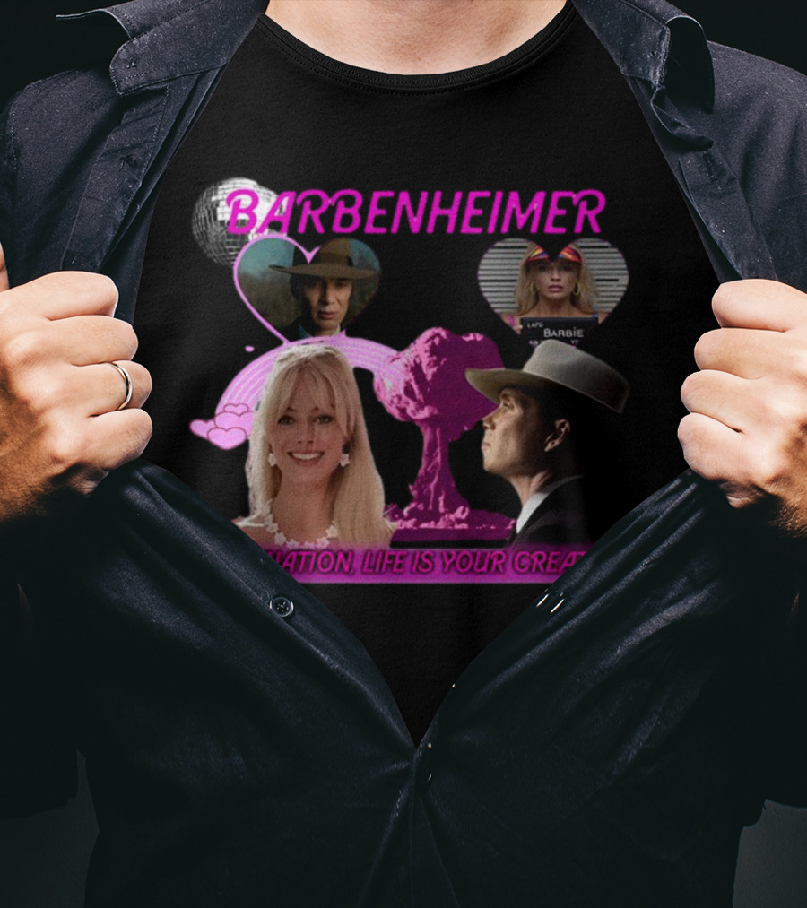 Barbenheimer Imagination Life Is Your Creation Barbie Oppenheimer Disco Heart Explosion T-Shirt