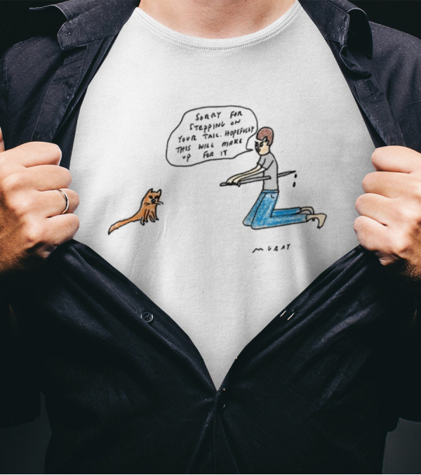 Stepping On Tail Apology With Cat And Man Offering Gift T-Shirt
