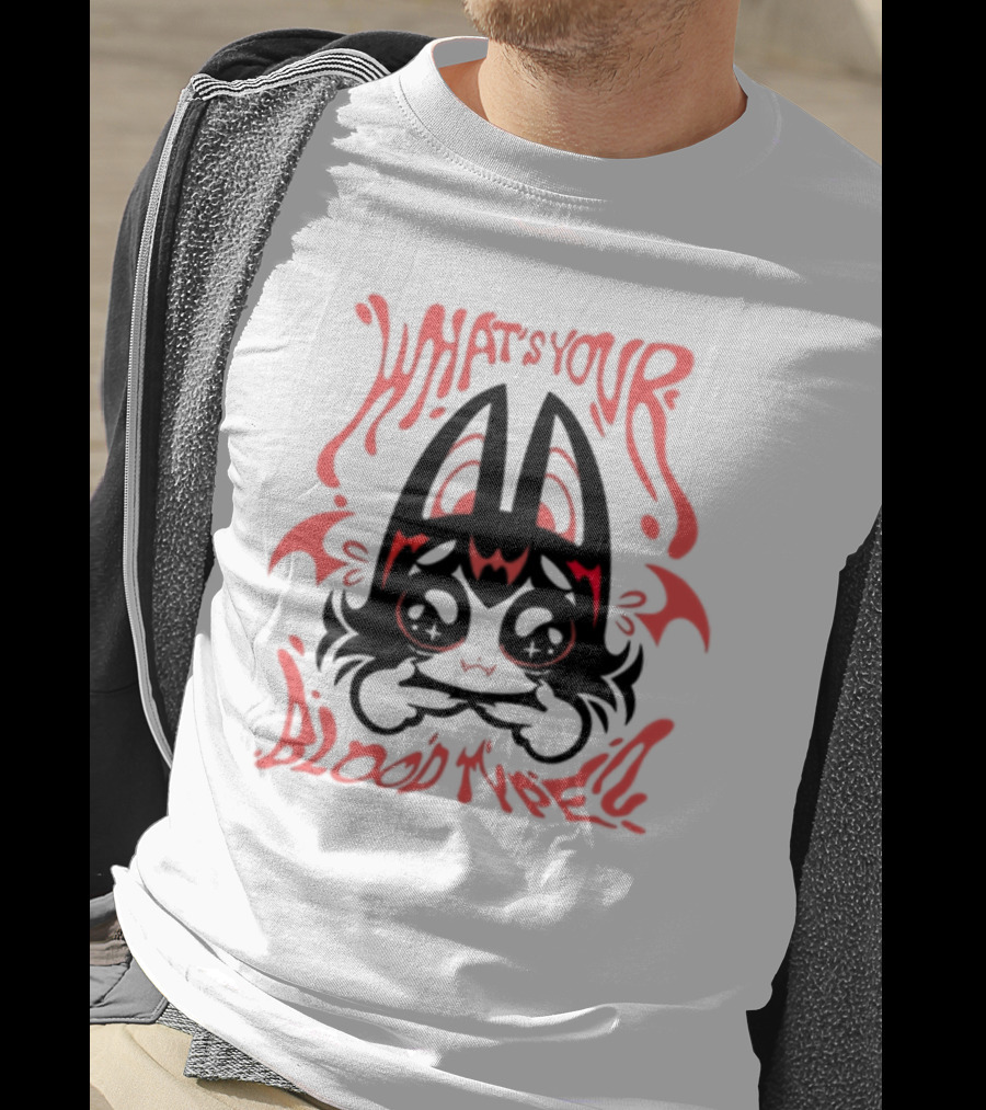 What's Your Blood Type? Kawaii Bat Character IN Red And Black T-Shirt