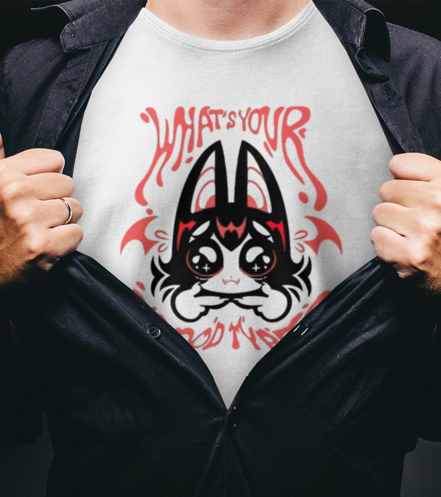 What's Your Blood Type? Kawaii Bat Character IN Red And Black T-Shirt