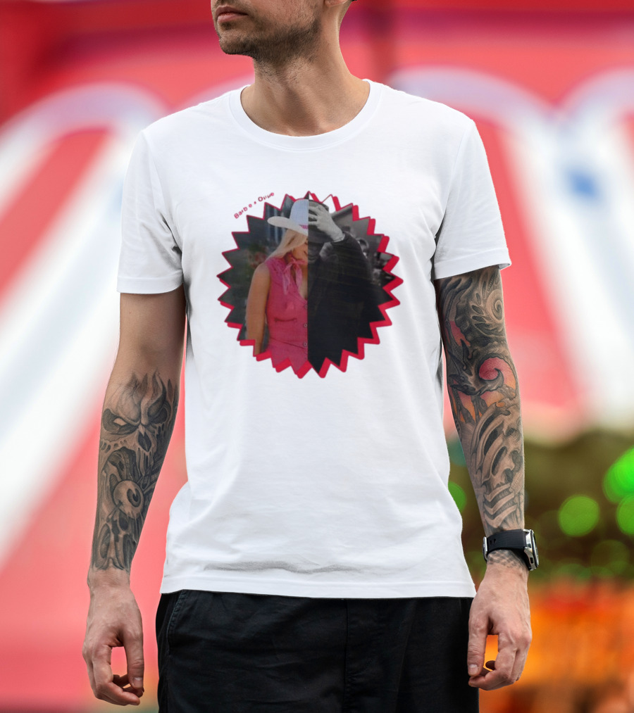 Barbie X Oppenheimer Is Margot Robbie Mashup Portrait Starburst T-Shirt