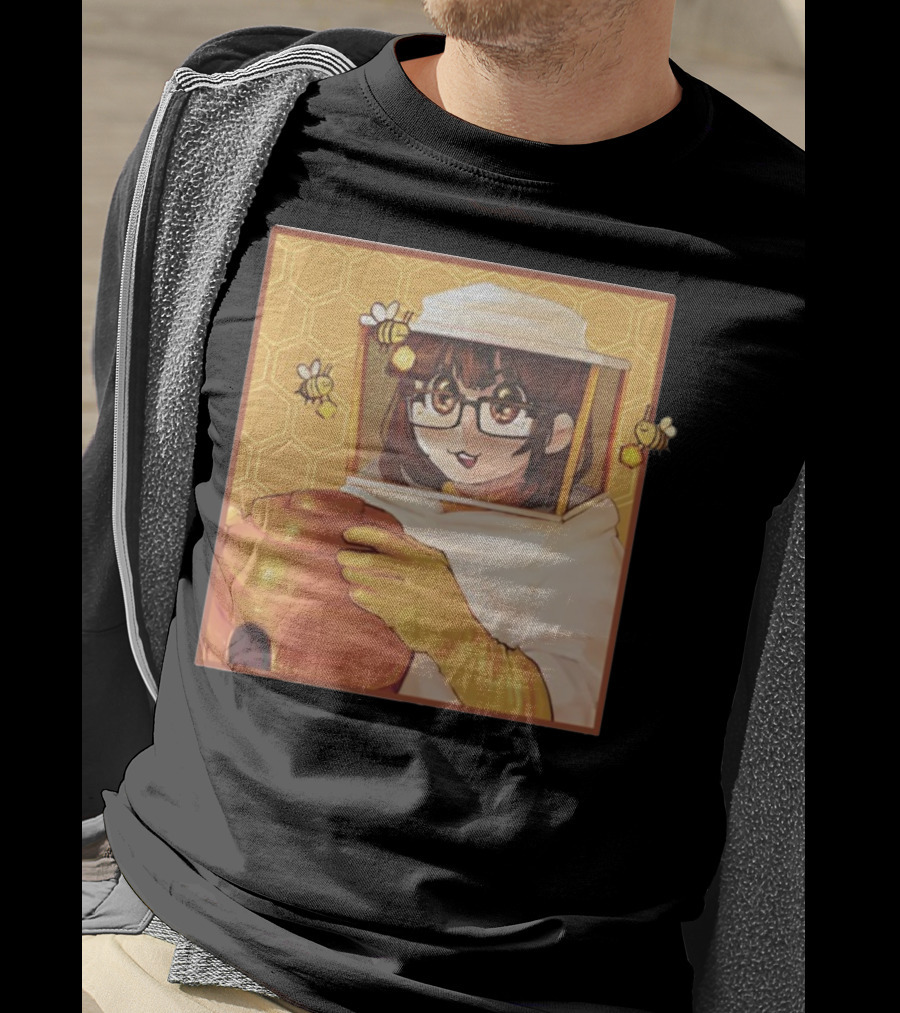 Bizabizow Bee Zabizow Honeycomb Beekeeper Anime Character With Bees And Honeycomb Background T-Shirt
