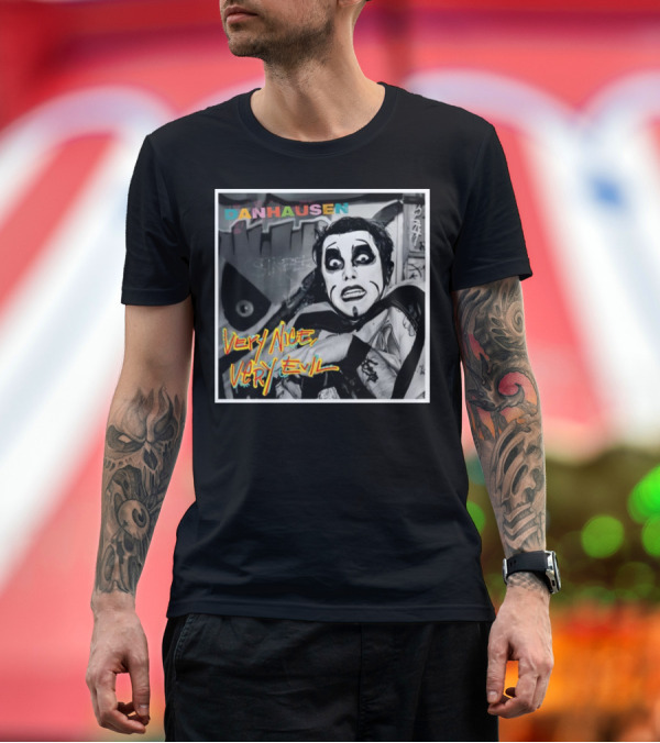 Premium T-Shirt: Danhausen Very Nice Very Evil Retro Comic Style Black and White Graffiti Background T-Shirt Danhausen Very Nice Very Evil Retro Comic Style Black and White Graffiti Background T-Shirt
