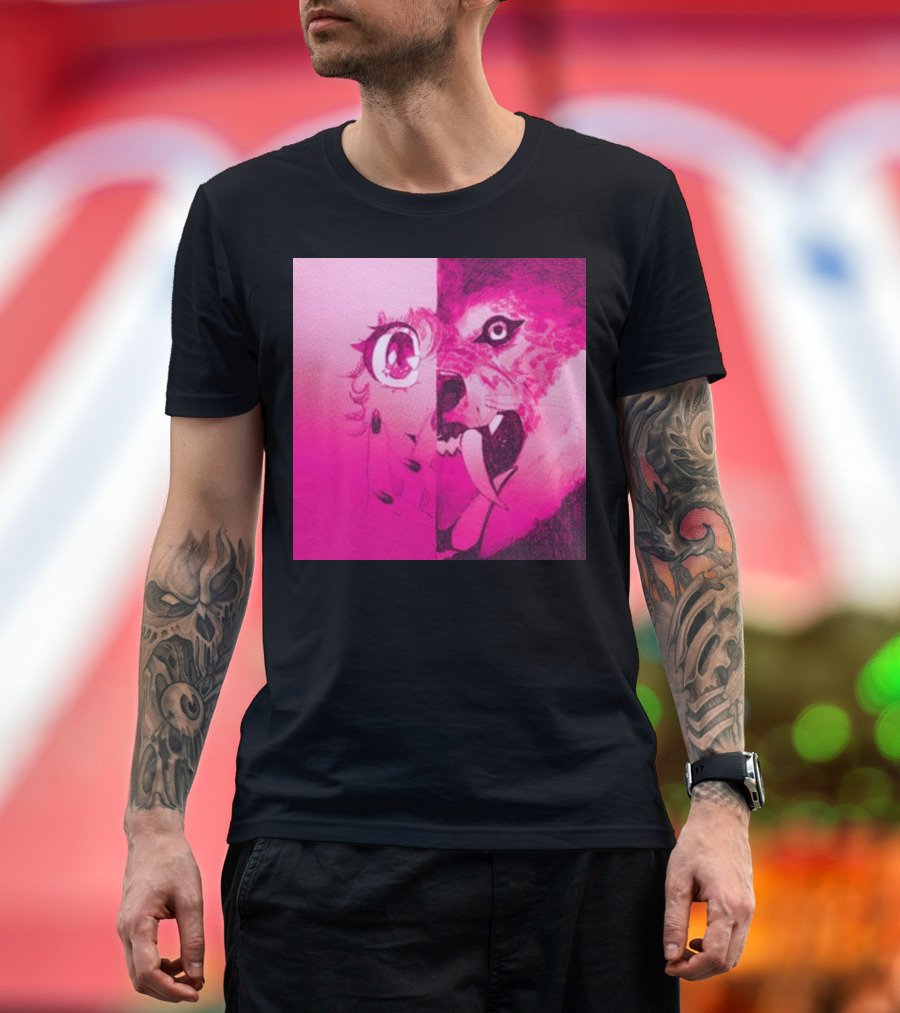 Topatoco Dead On The Scene Anime Eye Wolf Face Split Pink T-Shirt