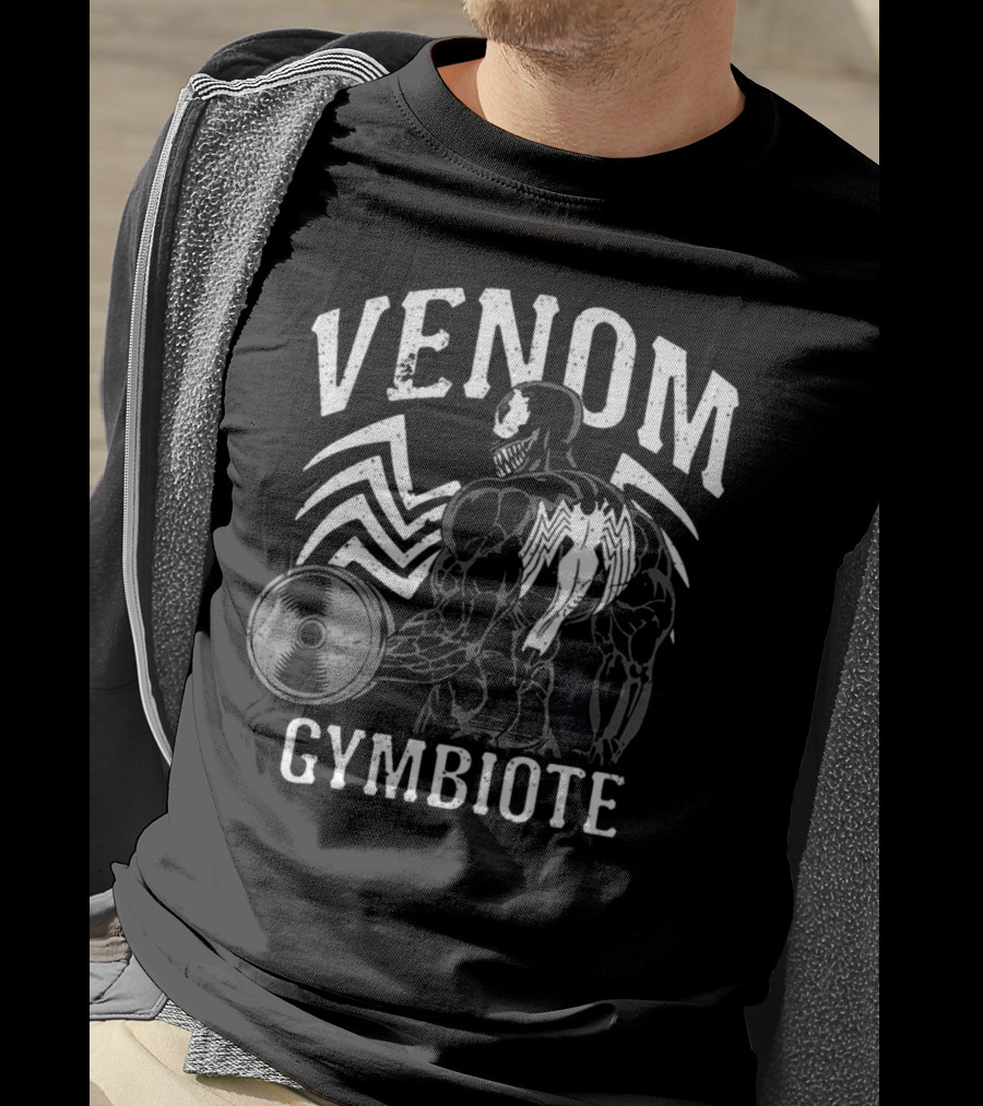 Venom Gymbiote Workout Bodybuilding Fitness Icon With Dumbbell And Spider T-Shirt