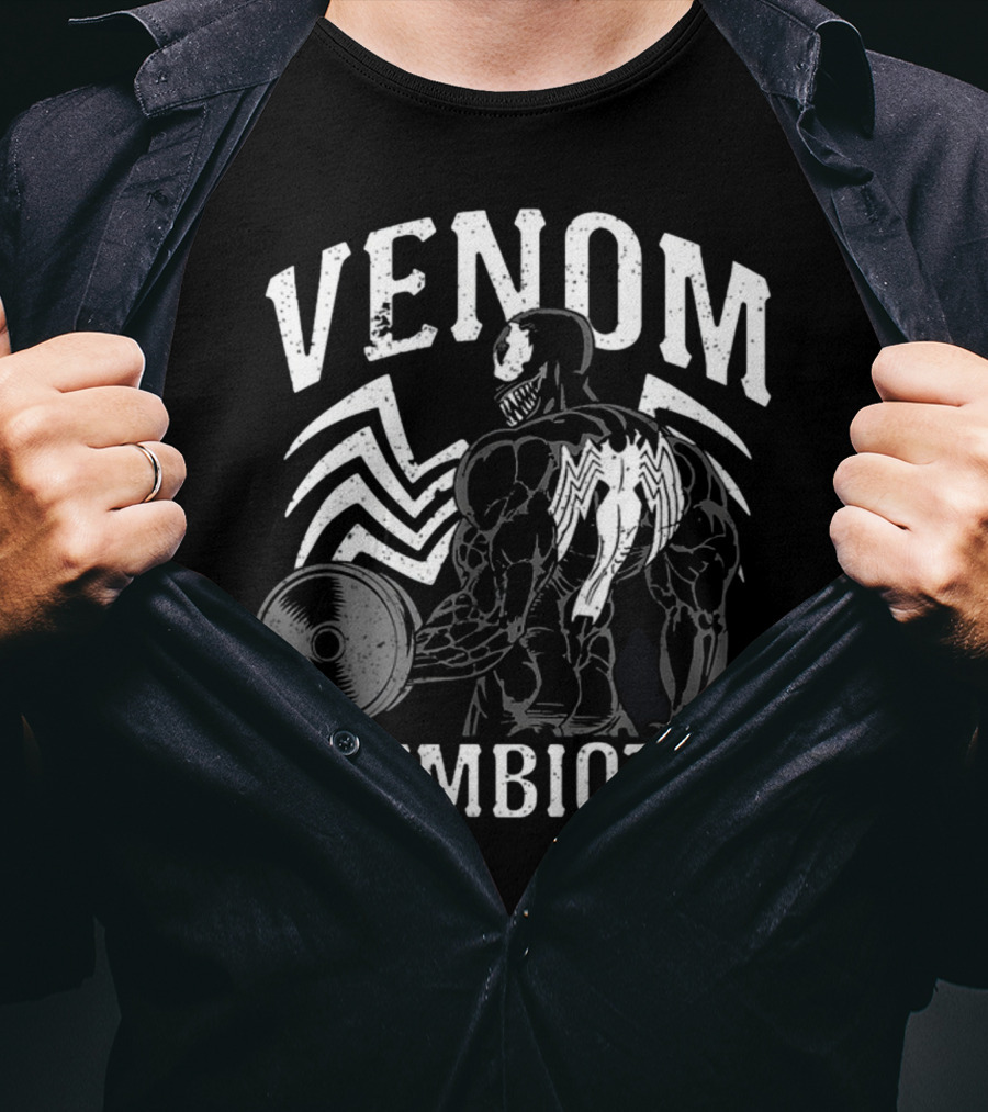 Venom Gymbiote Workout Bodybuilding Fitness Icon With Dumbbell And Spider T-Shirt