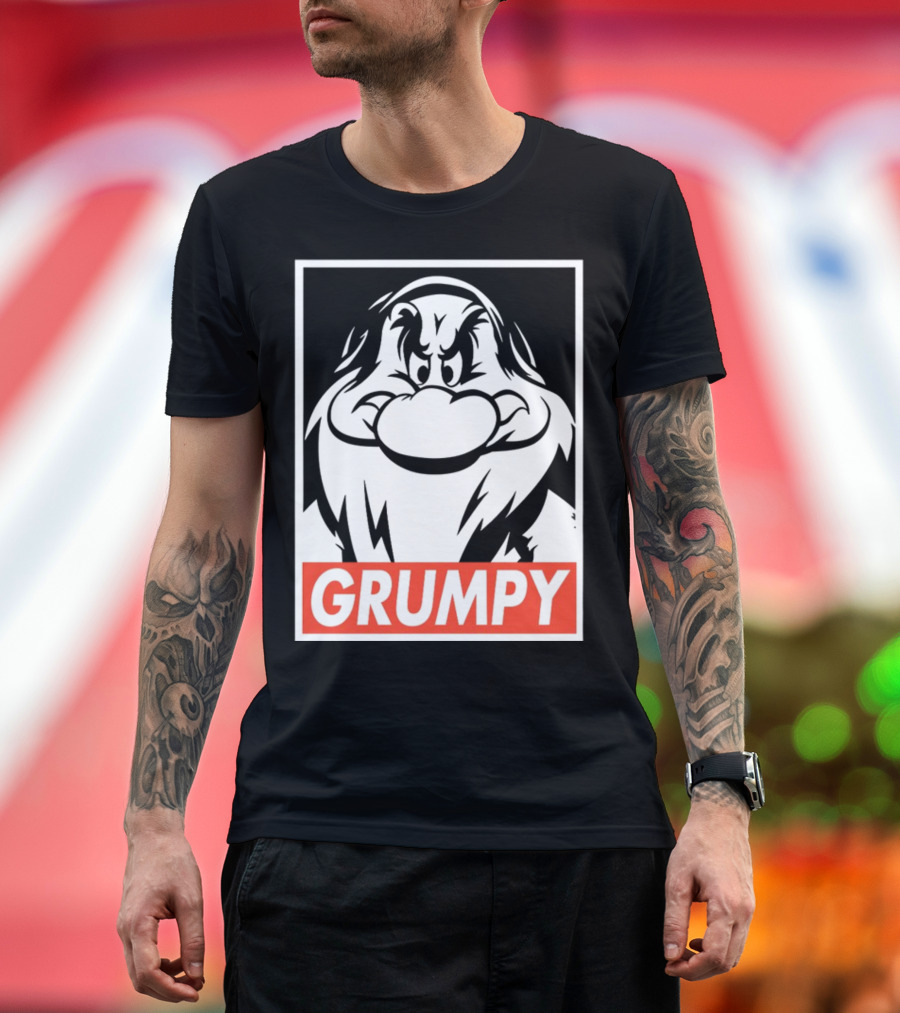 Seven Dwarfs Grumpy Black and White Cartoon T-Shirt