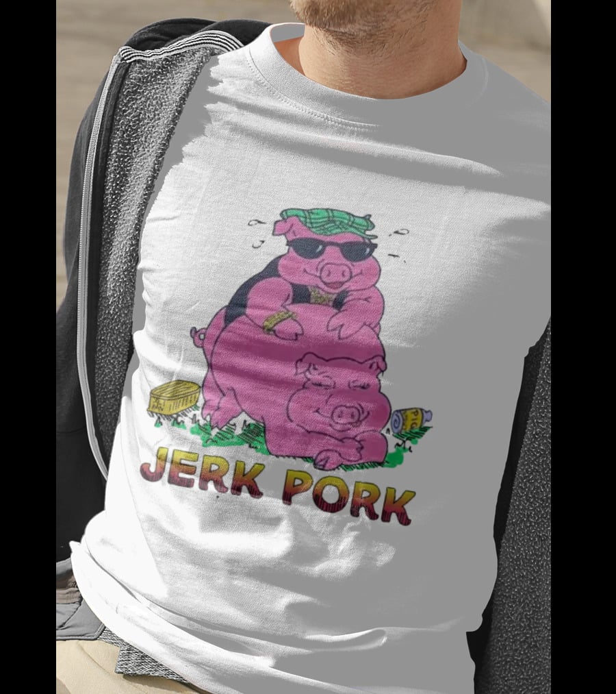 Jerk Pork Cartoon Pigs With Sunglasses And Gold Chain T-Shirt