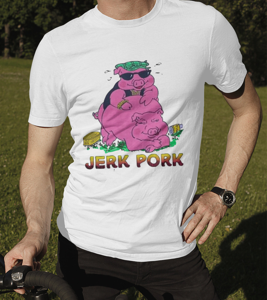 Jerk Pork Cartoon Pigs With Sunglasses And Gold Chain T-Shirt