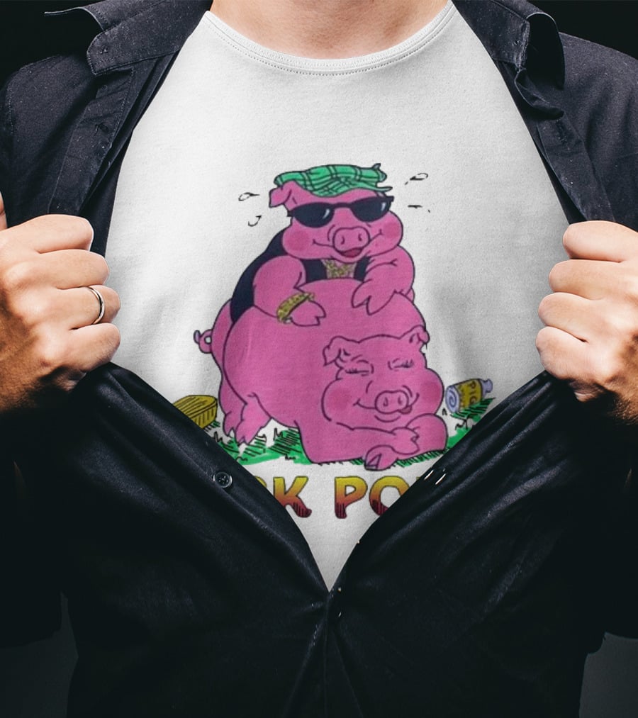 Jerk Pork Cartoon Pigs With Sunglasses And Gold Chain T-Shirt