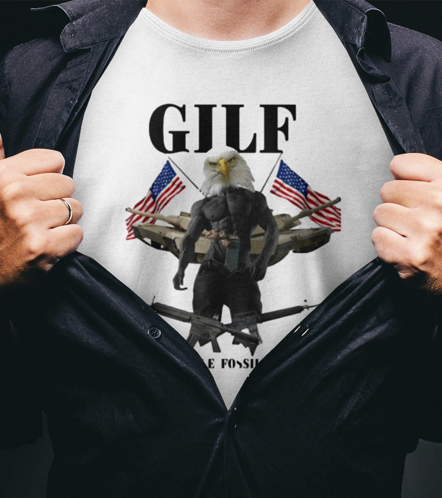 GILF God I Love Fossil Fuels Bald Eagle With Guns And American Flags T-Shirt