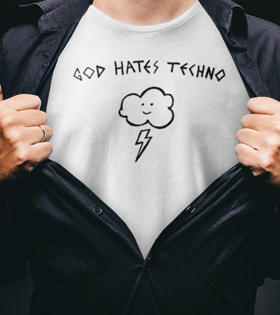 God Hates Techno Smiling Cloud With Lightning Bolt T-Shirt