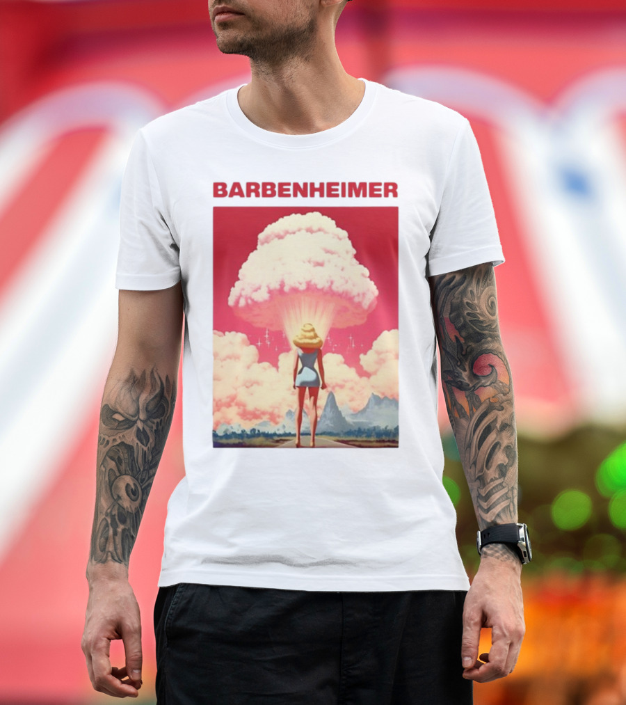 Barbenheimer Retro Travel Photographic Mashup T-Shirt