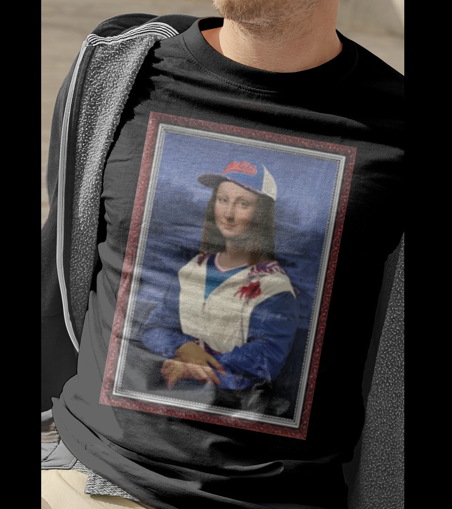 Mona Lisa With Buffalo Sports Cap And Jacket T-Shirt