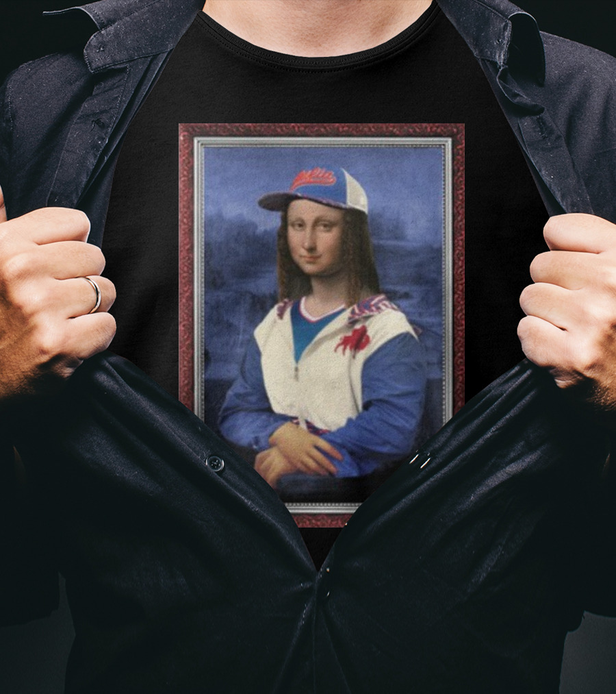 Mona Lisa With Buffalo Sports Cap And Jacket T-Shirt