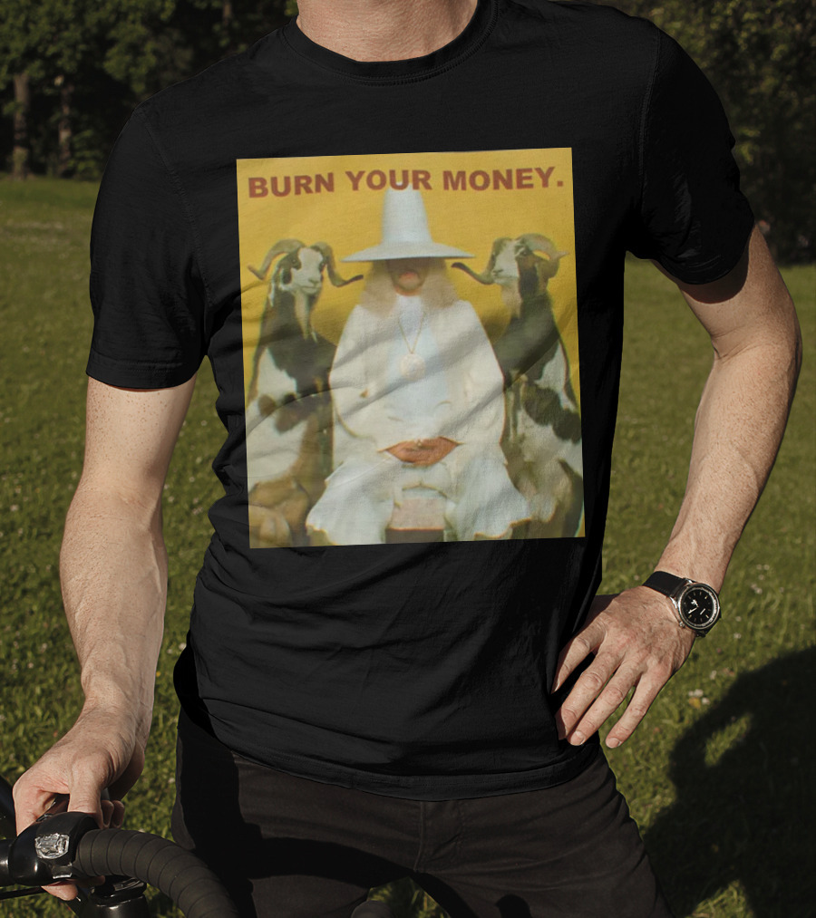 BURN YOUR MONEY White Suit Man With Goats T-Shirt