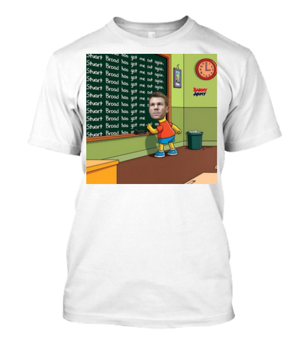 Stuart Broad Has Got Me Out Again Barmy Army Warner Chalkboard Cartoon T-Shirt