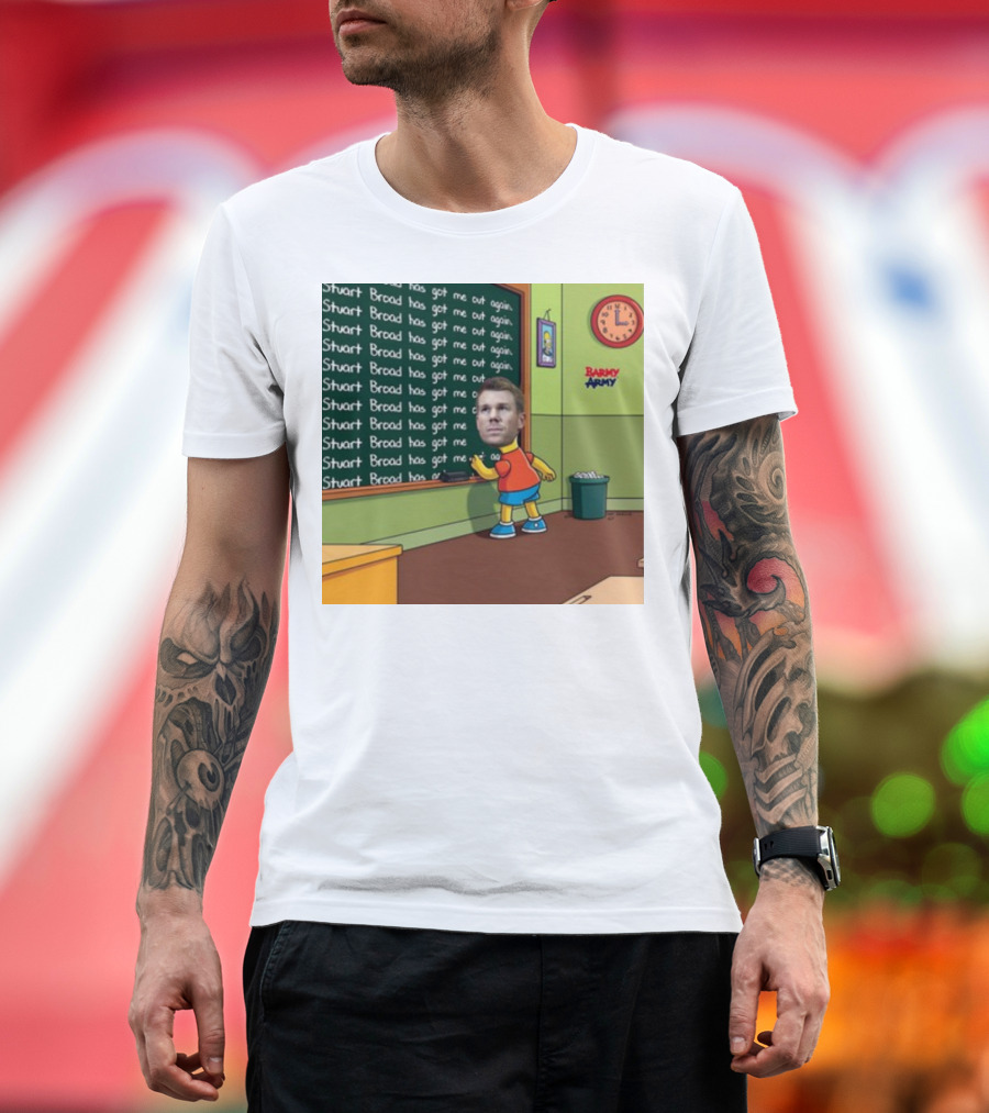 Stuart Broad Has Got Me Out Again Barmy Army Warner Chalkboard Cartoon T-Shirt