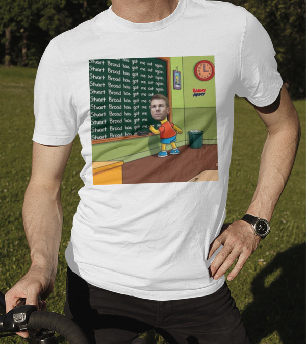 Stuart Broad Has Got Me Out Again Barmy Army Warner Chalkboard Cartoon T-Shirt