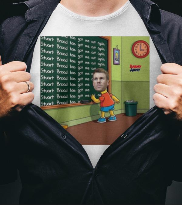 Stuart Broad Has Got Me Out Again Barmy Army Warner Chalkboard Cartoon T-Shirt