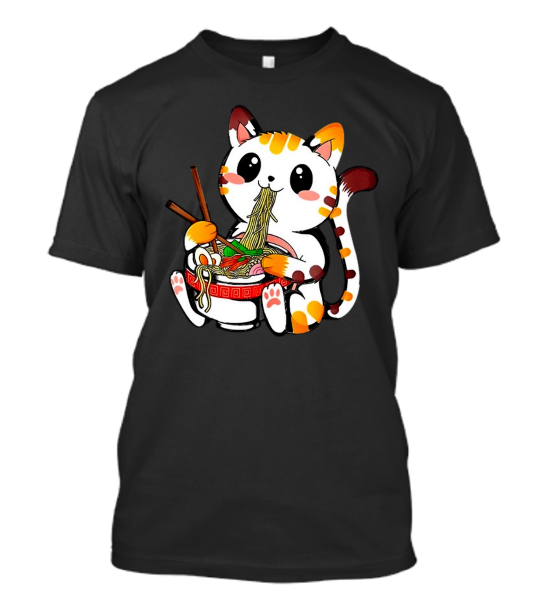 Furia Hiswattson Cat Enjoying Ramen Bowl With Chopsticks T-Shirt