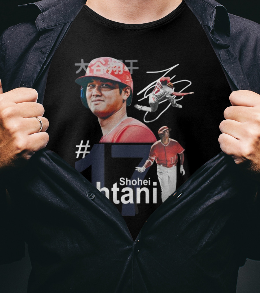 Shohei Ohtani Dynamic #17 Action Poses And Japanese Text T-Shirt