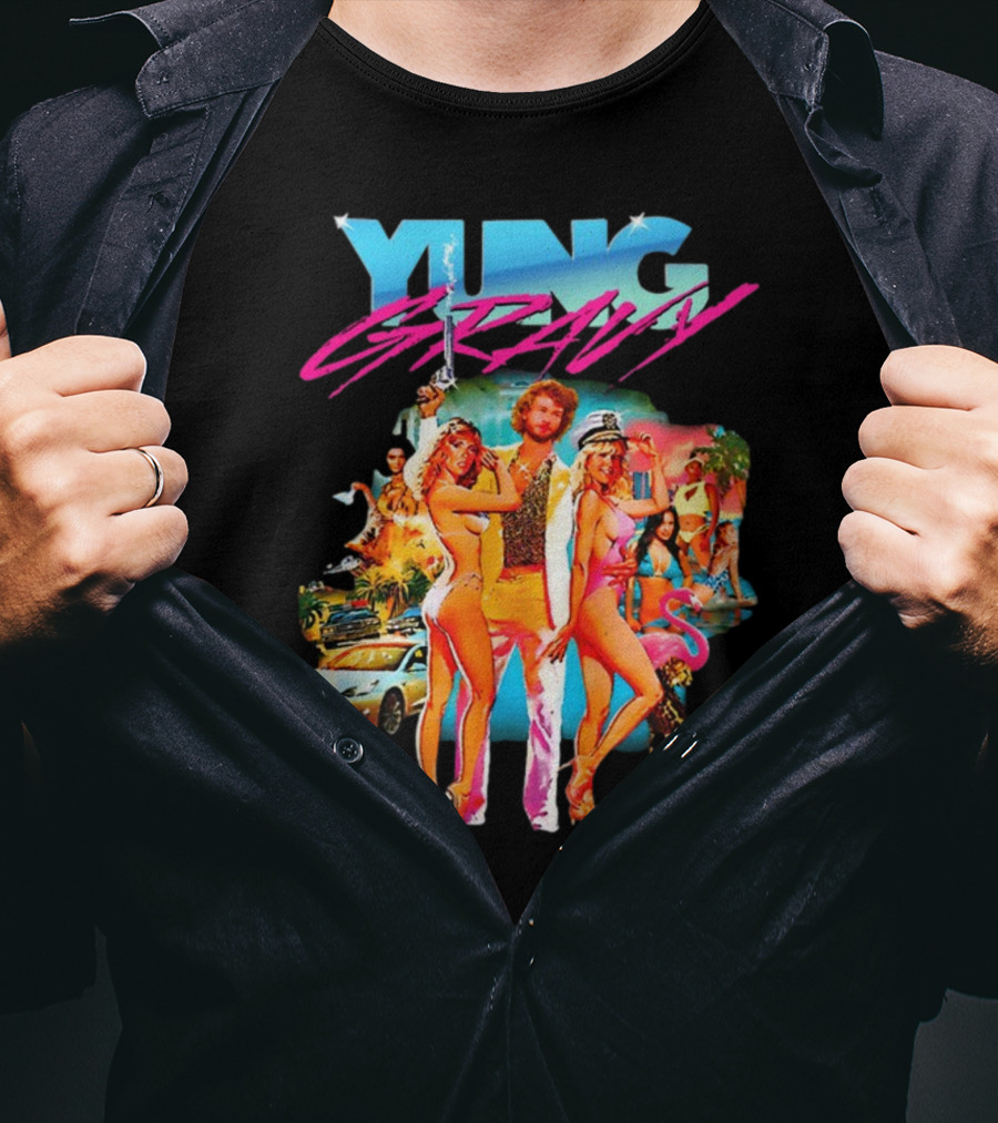 Yung Gravy Retro Miami Vice Aesthetic Vibrant Party Scene T-Shirt