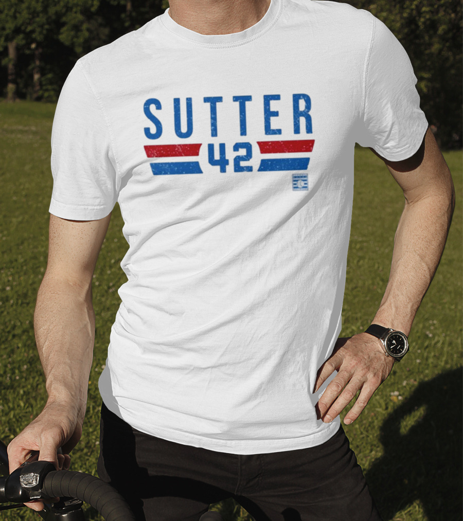 Sutter 42 Blue And Red Stripes National Baseball Hall Of Fame Museum T-Shirt