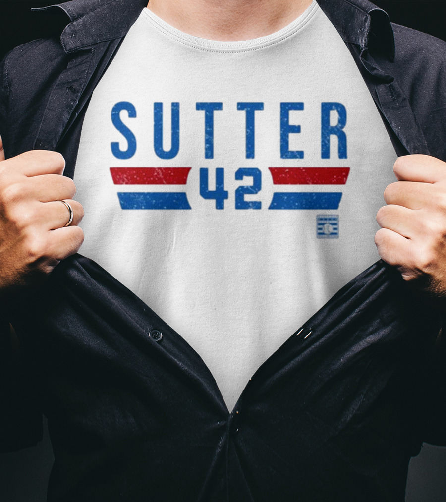 Sutter 42 Blue And Red Stripes National Baseball Hall Of Fame Museum T-Shirt
