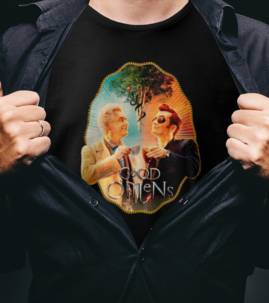 Good Omens A Toast To The World With Angel And Demon Under Tree T-Shirt