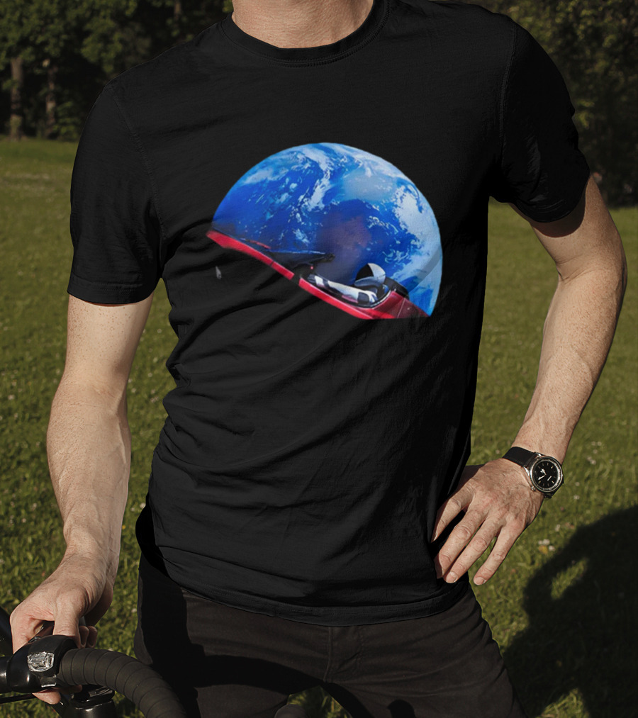 Spacex Starman In Tesla Roadster Orbiting Earth T-Shirt