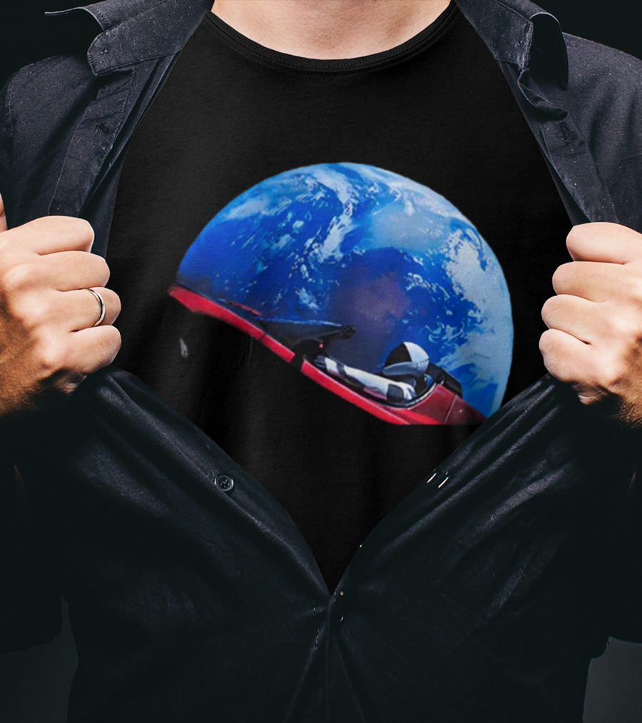 Spacex Starman In Tesla Roadster Orbiting Earth T-Shirt