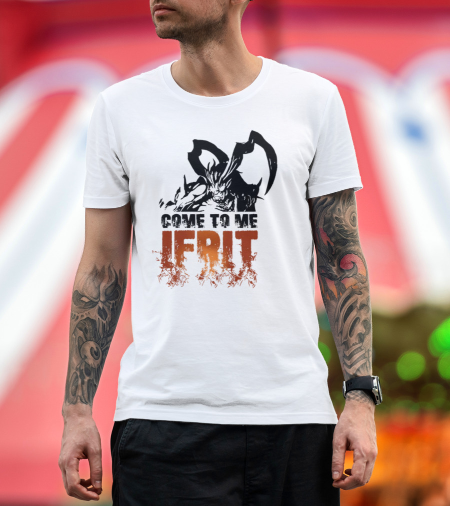 Final Fantasy 16 Come To Me Ifrit Flamed Text T-Shirt