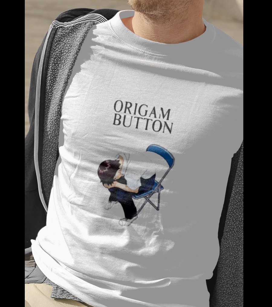 Origami Button Melancholic Anime Character On Folding Chair T-Shirt