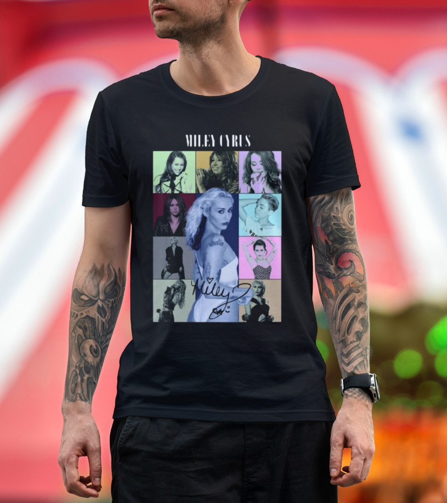 Miley Cyrus The Eras Tour Multicolor Pop Art Collage T-Shirt