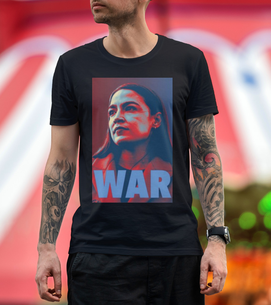 AOC Ocasio-Cortez War Poster Style Face T-Shirt