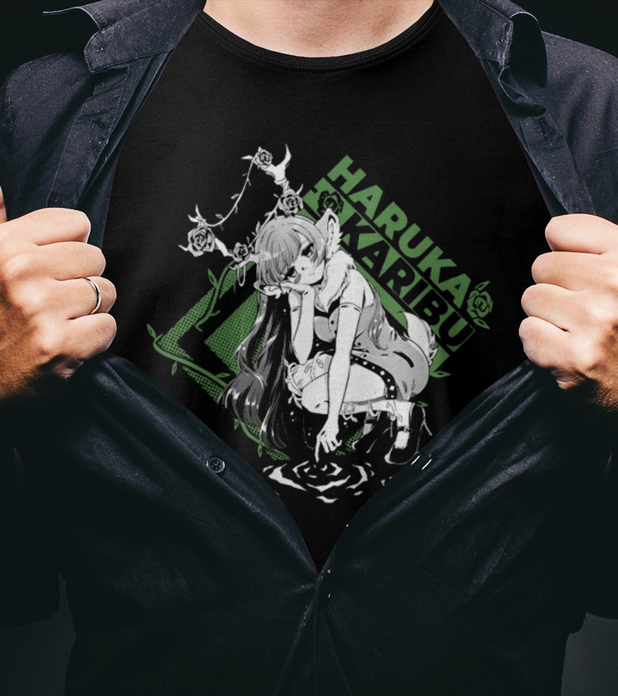 HARUKA KARIBU Manga Style Girl With Deer Antlers And Roses T-Shirt