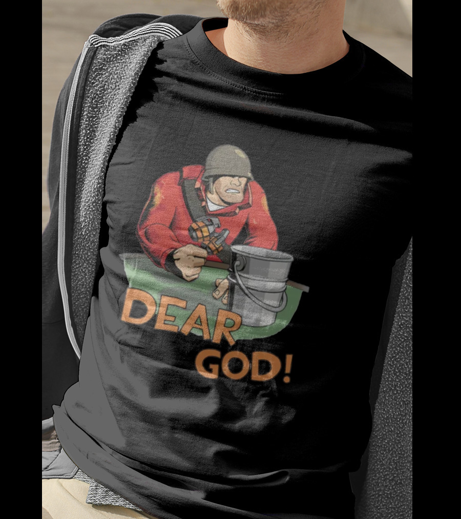 Team Fortress 2 Soldier Red Outfit With Grenade And Bucket Dear God T-Shirt