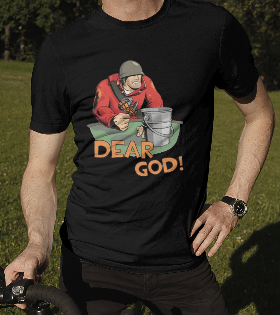 Team Fortress 2 Soldier Red Outfit With Grenade And Bucket Dear God T-Shirt