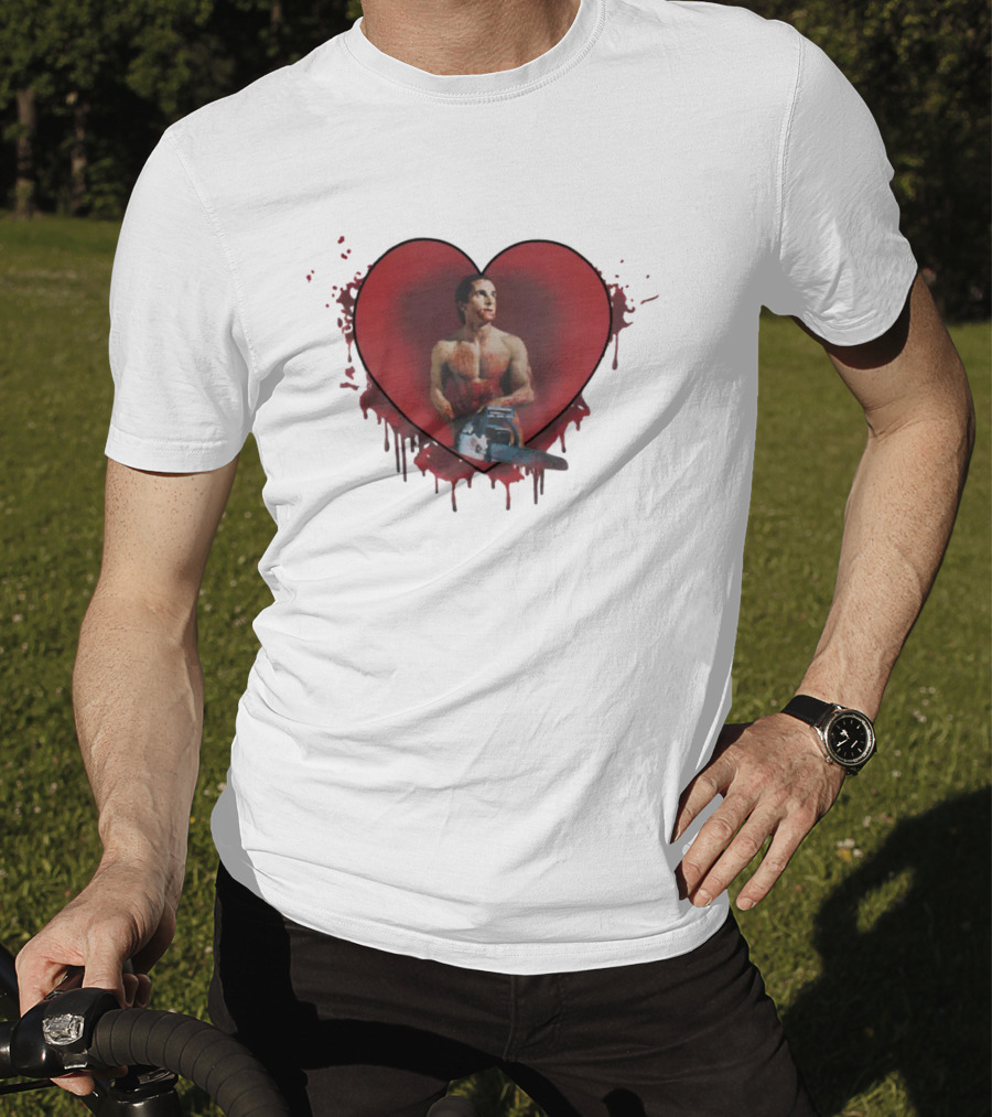 Christian Bale American Psycho Chainsaw Heart T-Shirt